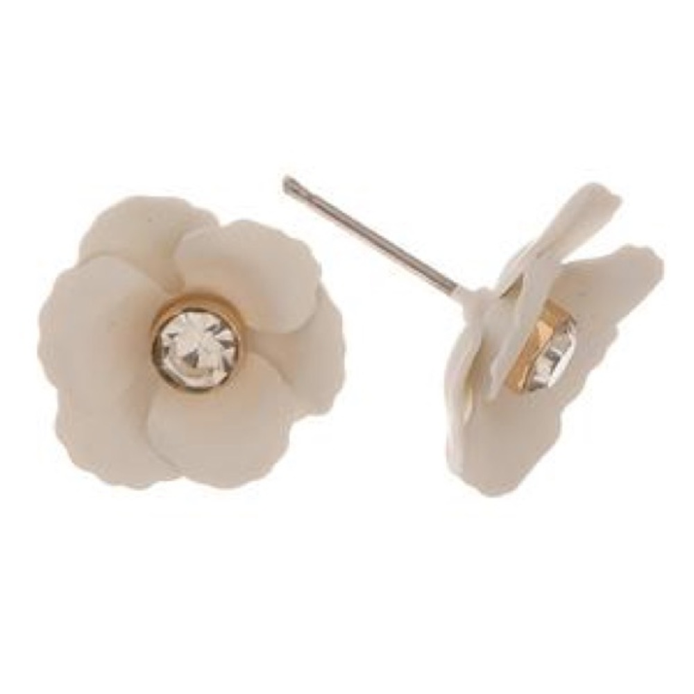 Ivory Flower Rhinestone Earrings